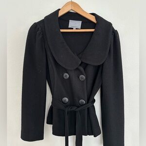 Nordstrom Wool Classiques Entier Black Pea Coat Buttons belt waisted
